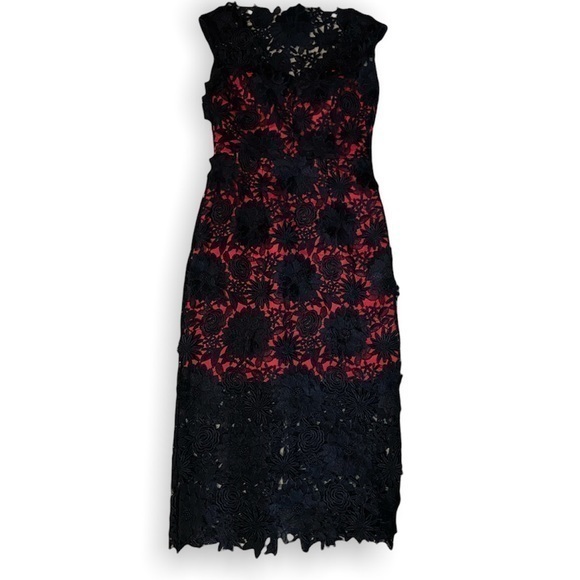 Milly Black Red 3d Floral Lace Dress Valentine’s Day!!!